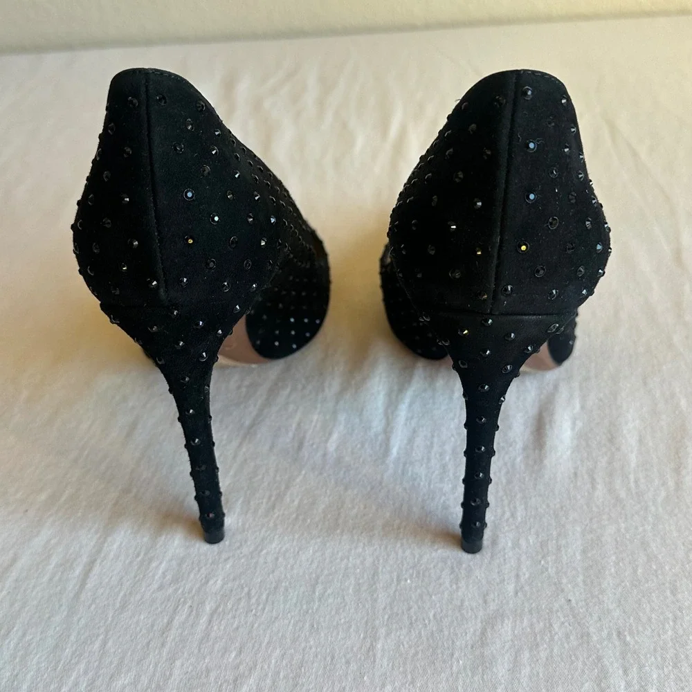 Ralph Lauren Purple Label Celia Black Suede Crystal Heel EU 40 Made in Italy New